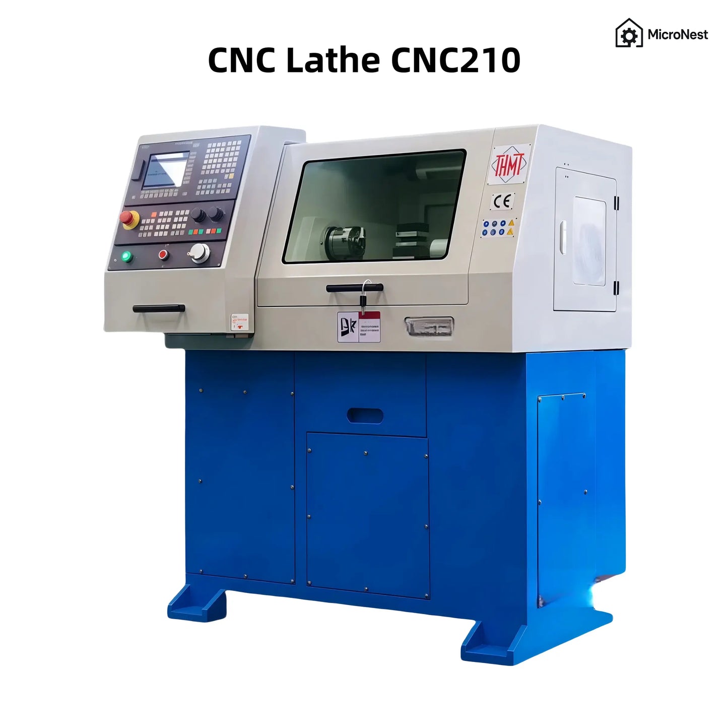 CNC Lathe CNC210 by MicroNest - Compact Design with Blue Base and Integrated Control Panel