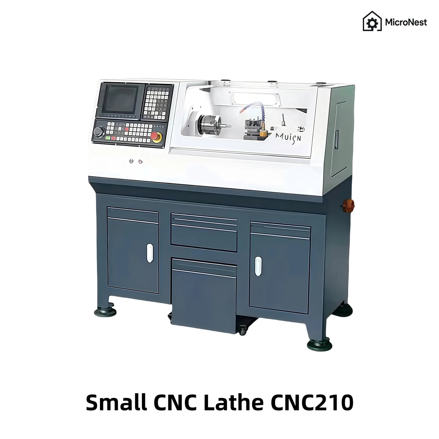 Small CNC Lathe CNC210 by MicroNest - Full View of Compact Precision Metal Turning Machine