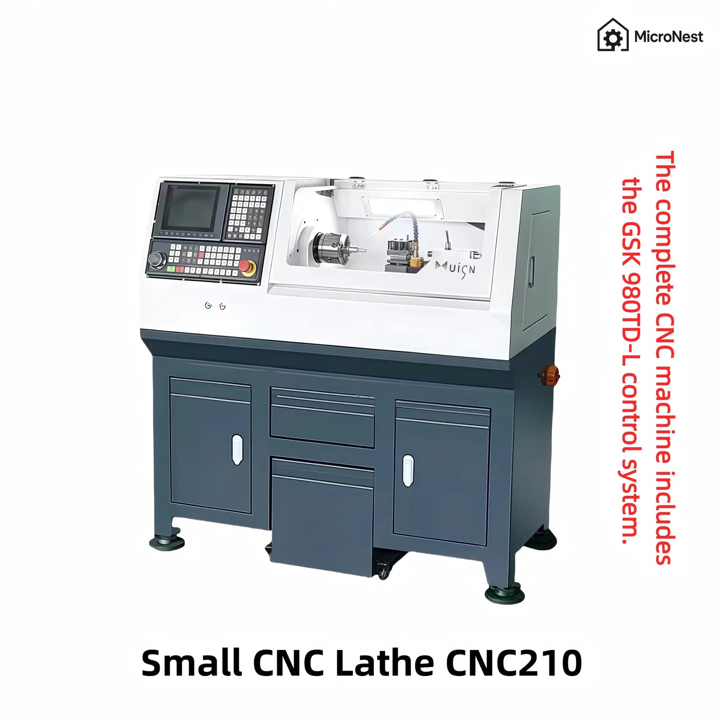 Small CNC Lathe CNC210 by MicroNest - Complete Machine with GSK 980TD-L Control System