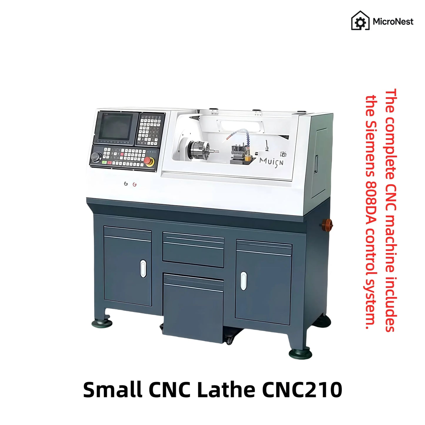 Small CNC Lathe CNC210 by MicroNest - Complete Machine with Siemens 808DA Control System