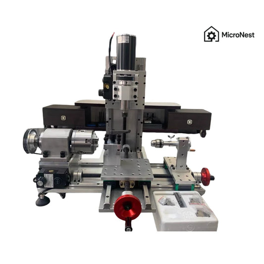 MicroNest Mini Lathe Milling Machine Combo main product view, compact and versatile for desktop machining